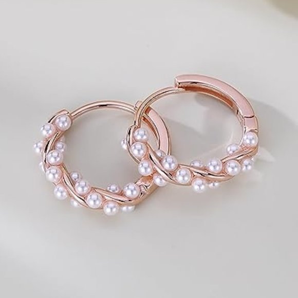 Silver Pearl Twist Vines Hoops Pretty Wedding Little Hoop Earrings Pearls New - Picture 7 of 8